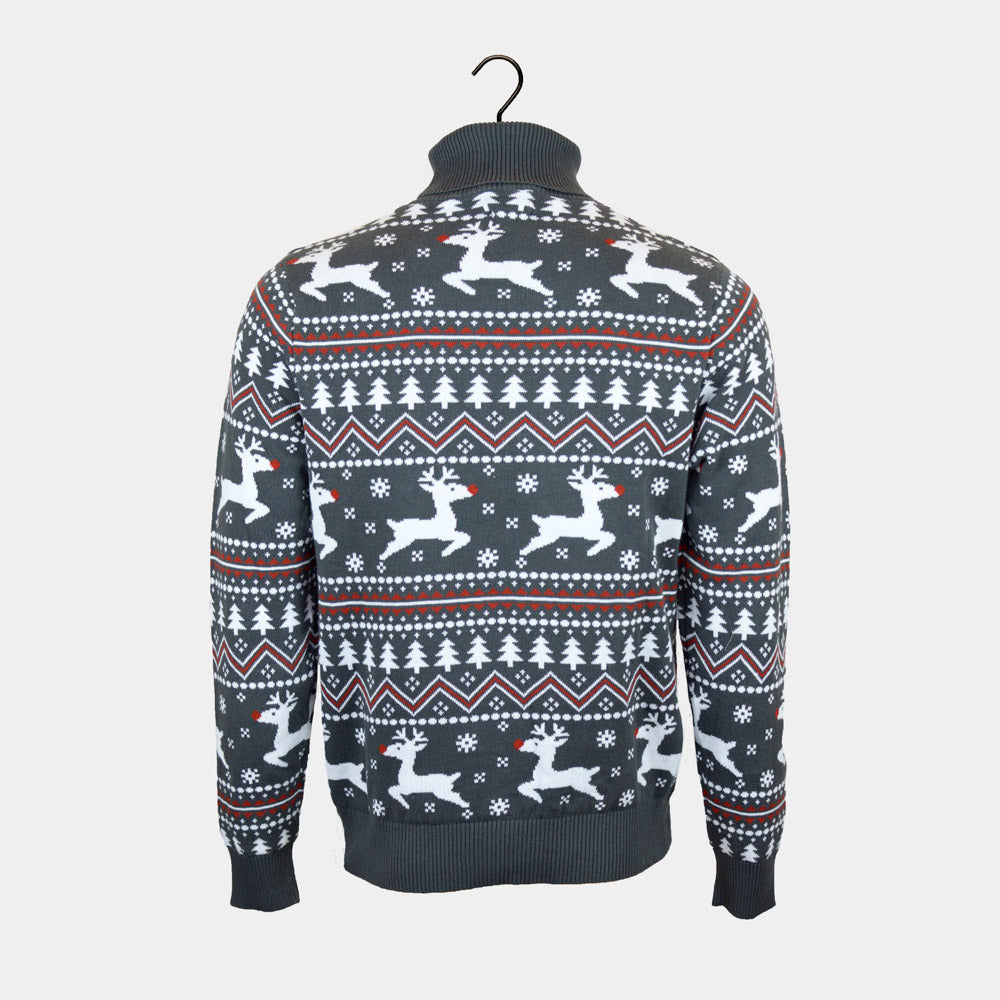 Maglione Natalizio da Donna Cotone Collo Alto Grigio Renne Biologico 
