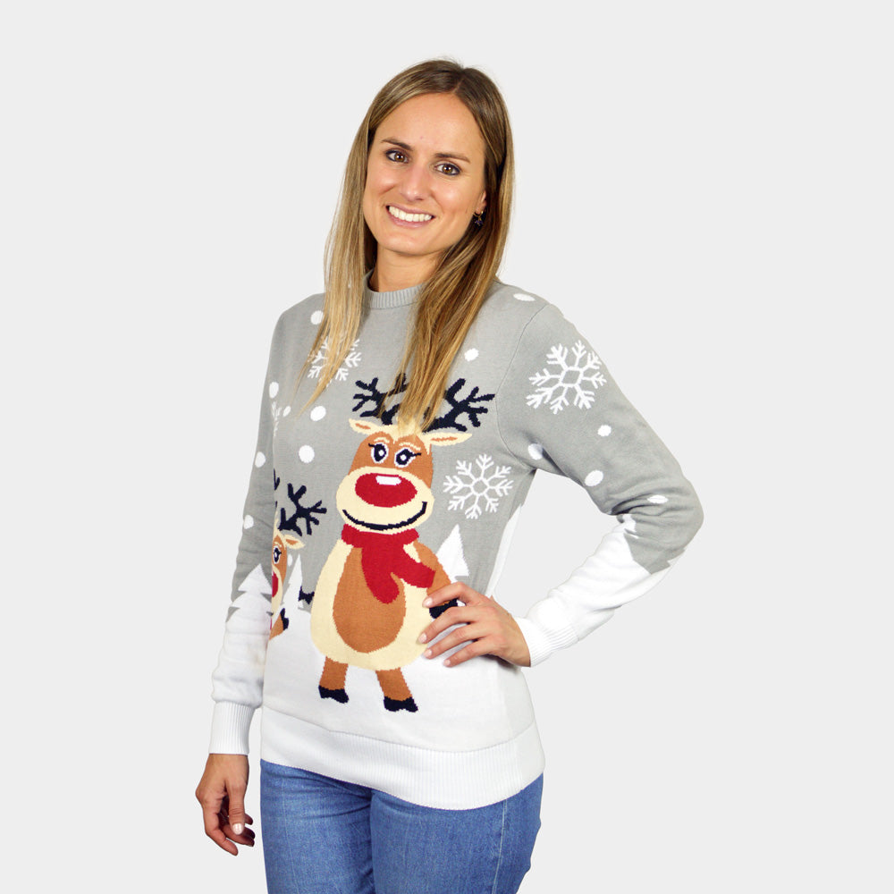 Maglione Natalizio da Donna Grigio con Renne Carine