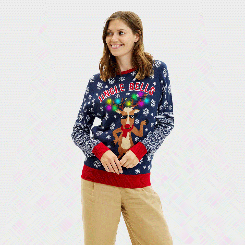 Maglione Natalizio Donna Jingle Bells Luci LED 
