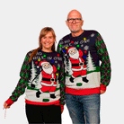 Maglione Natalizio da Donna e Uomo con Luci LED Babbo Natale che Gioca a Golf
