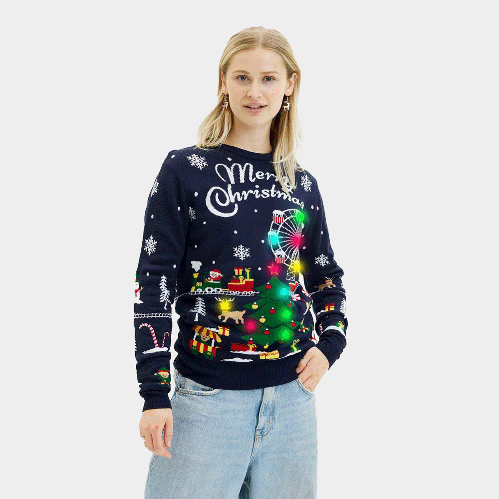 Maglione Natalizio da Donna con Luci LED Fiera Natalizio
