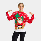 Maglione Natalizio da Donna Rosso con Babbo Natale e Renna che Salutano