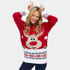 Maglione Natalizio da Donna Rosso con Renna e Neve
