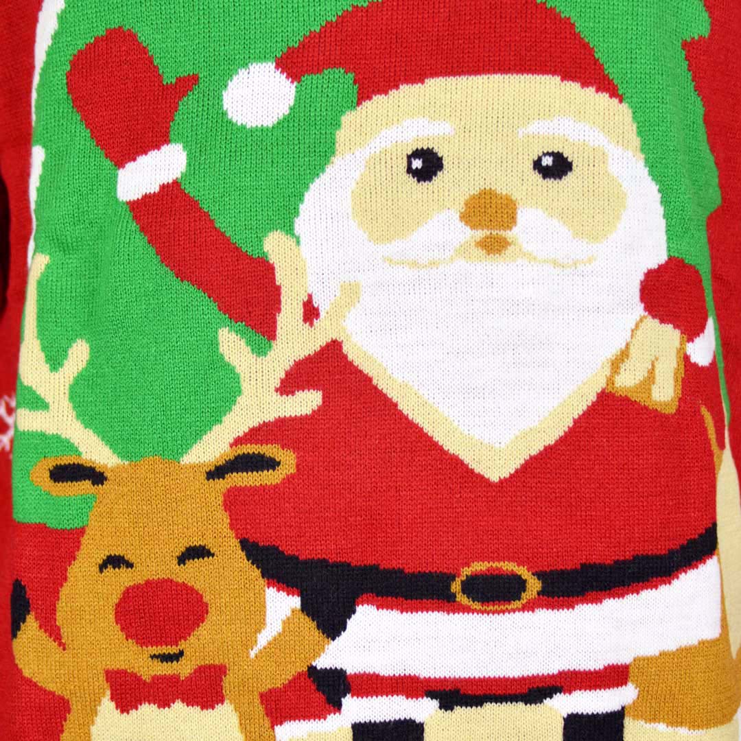 Maglione Natalizio Donna Rosso Babbo Natale Renna che Salutano