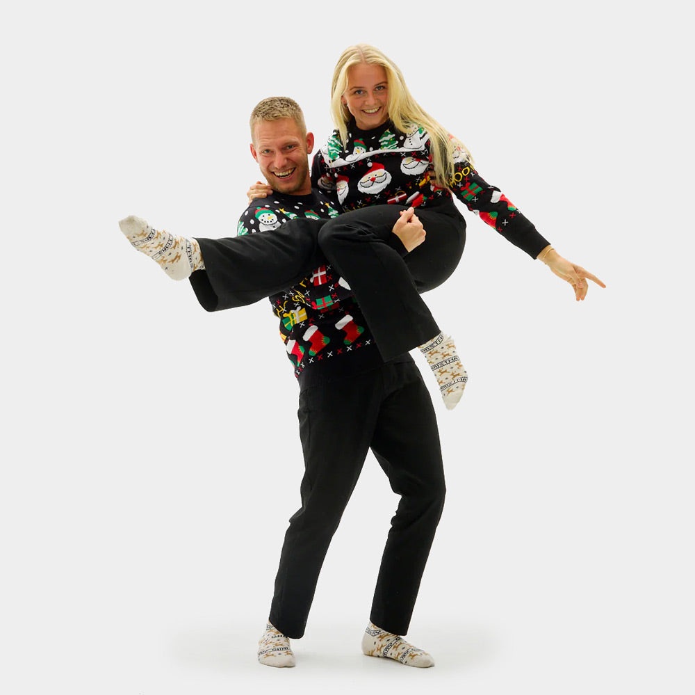 Maglione Natalizio da Donna Uomo Cotone Biologico Babbo Natale Regali Pupazzi di Neve