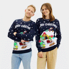 Maglione Natalizio da Donna con Luci LED Blu Merry Christmas Uomo