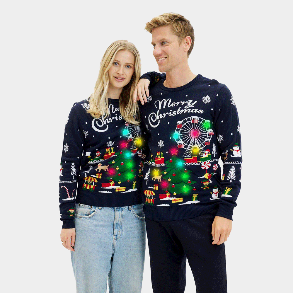 Maglione Natalizio da Donna e Uomo  con Luci LED Fiera Natalizio
