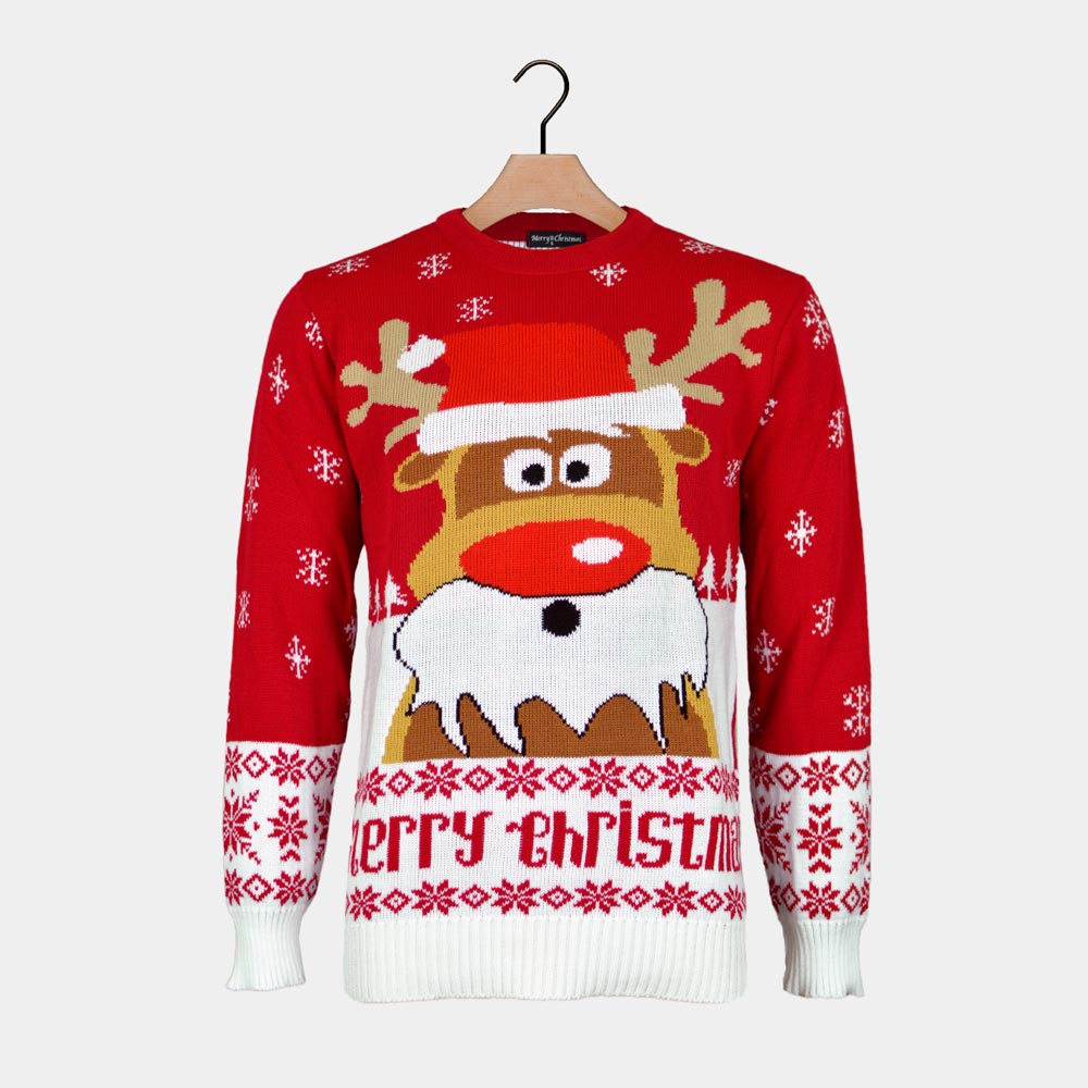 Maglione Natalizio Rosso con Renna Rudolph
