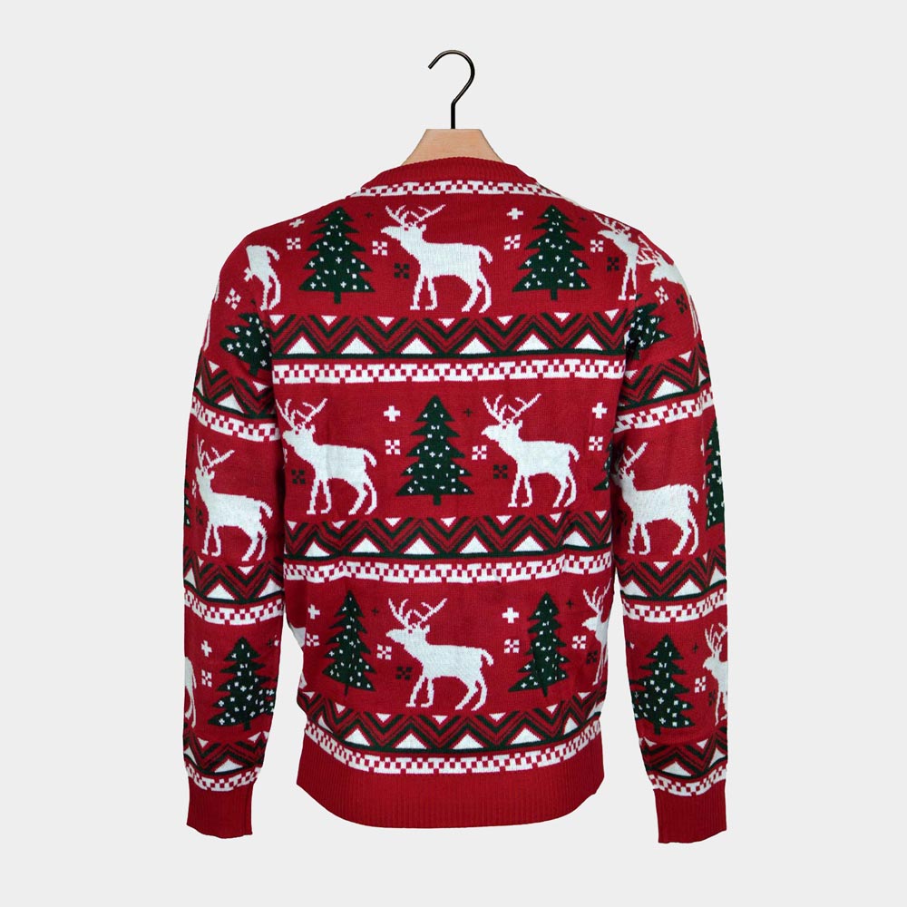 Maglione Natalizio Famiglia Alberi di Natale e Renne Rosso 