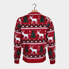 Maglione Natalizio Famiglia Alberi di Natale e Renne Rosso 