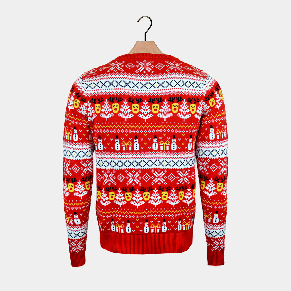 Maglione Natalizio Famiglia in Cotone Rosso Biologico Pupazzi Neve e Motivi Natalizi
