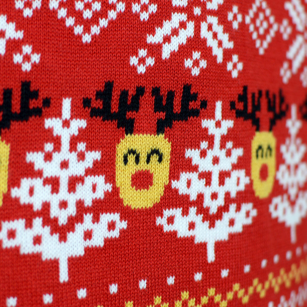 Maglione Natalizio Famiglia in Cotone Biologico Rosso Pupazzi Neve Natalizi Motivi 
