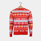 Maglione Natalizio Famiglia Rosso  Cotone Biologico Pupazzi Neve e Motivi Natalizi