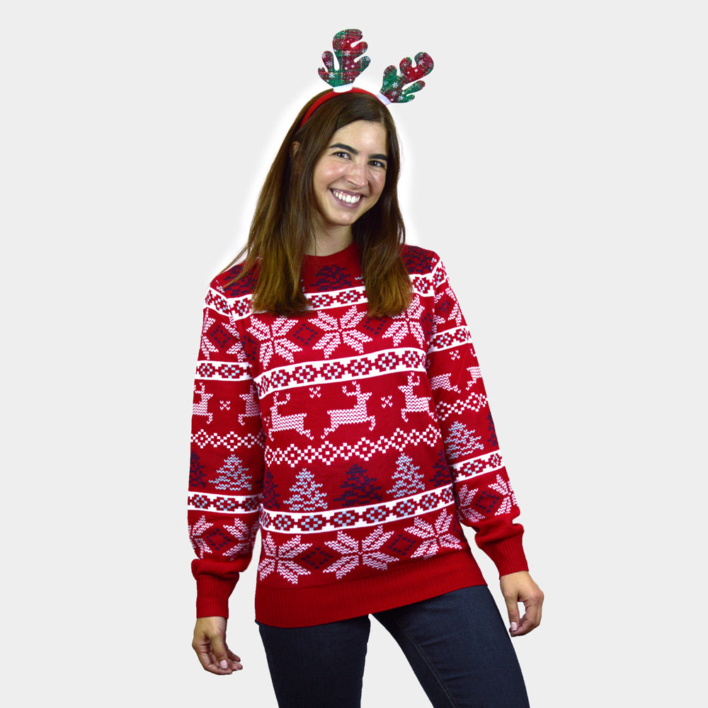 Maglione Natalizio Famiglia Rosso Classico Stelle Polari Donna