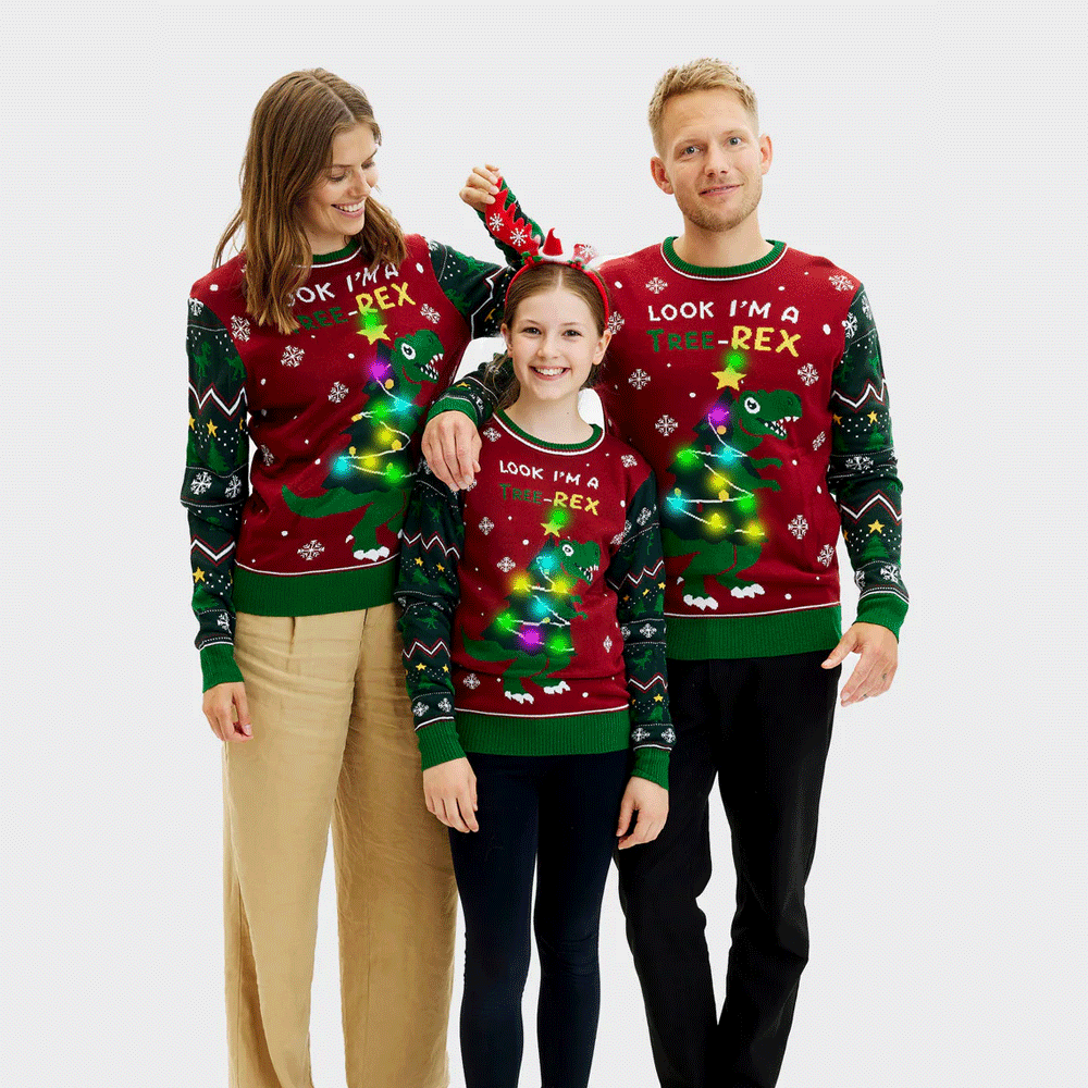 Maglione Natalizio Famiglia con Luci LED Christmas Tree-Rex
