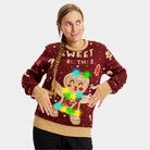 Maglione Natalizio Famiglia Donna con Luci LED Rosso Ginger Cookie