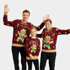 Maglione Natalizio Famiglia con Luci LED Rosso Ginger Cookie