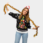 Maglione Natalizio Famiglia Nero con Albero Natalizio Donna