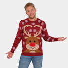 Maglione Natalizio per la Famiglia Uomo con Renna Rudolph Rosso