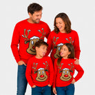 Maglione Natalizio Renna Sorridente Rosso Famiglia
