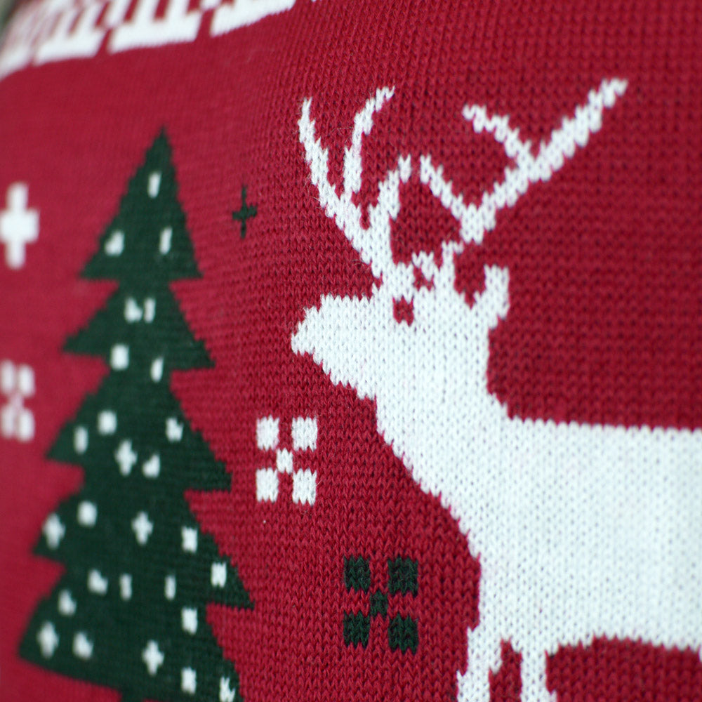 Maglione Natalizio per la Famiglia Rosso Alberi di Natale e Renne