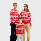 Maglione Natalizio Famiglia in Cotone Biologico Rosso Pupazzi Neve e Motivi Natalizi
