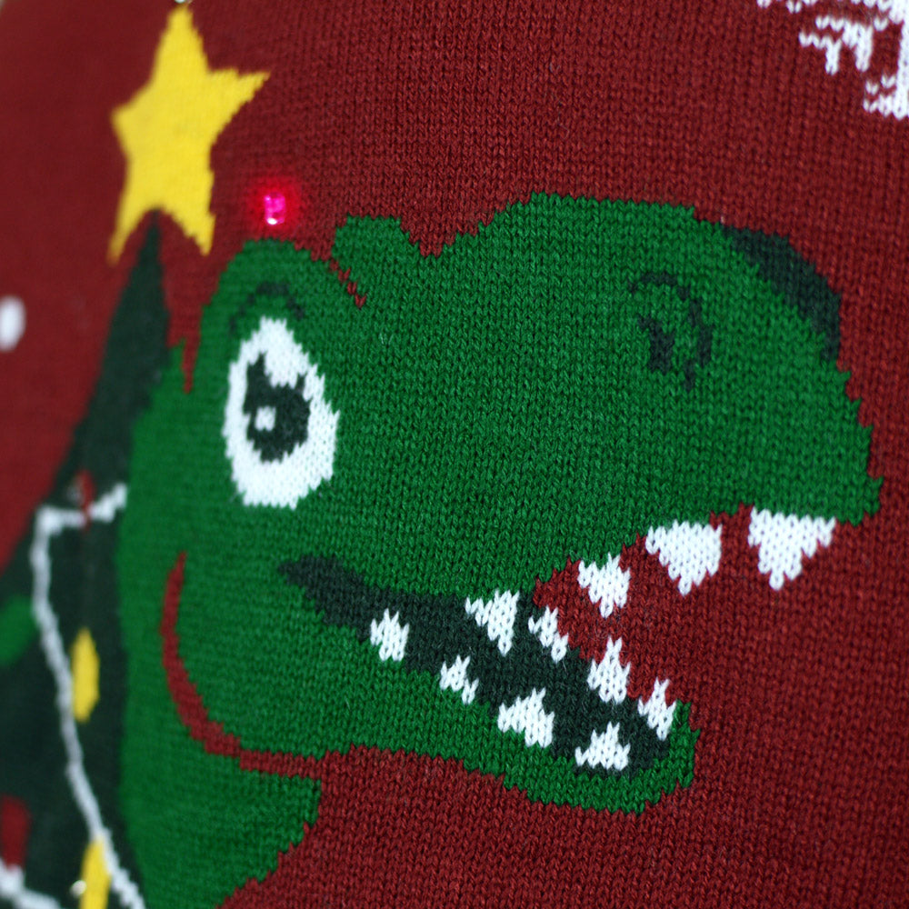 Maglione Natalizio Famiglia Christmas Tree-Rex Luci LED 