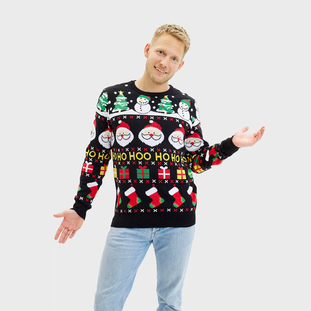 Maglione Natalizio per la Famiglia Uomo Cotone Biologico Babbo Natale Regali Pupazzi di Neve