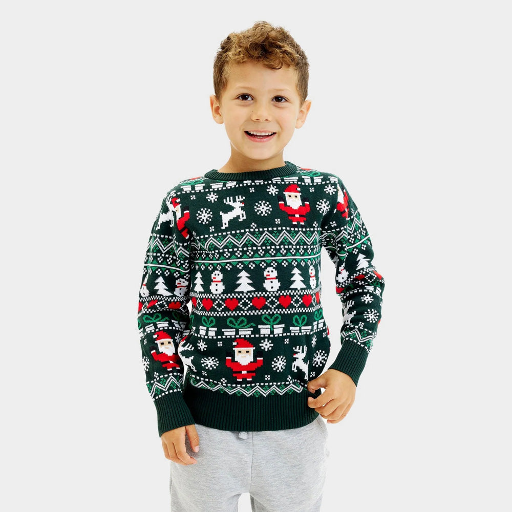Maglione Natalizio per Famiglia Verde in Cotone Biologico Jolly Christmas Bambino
