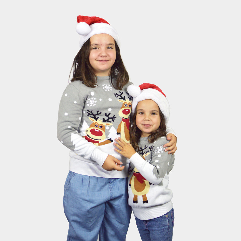 Maglione Natalizio Bambini Grigio Renne Carine