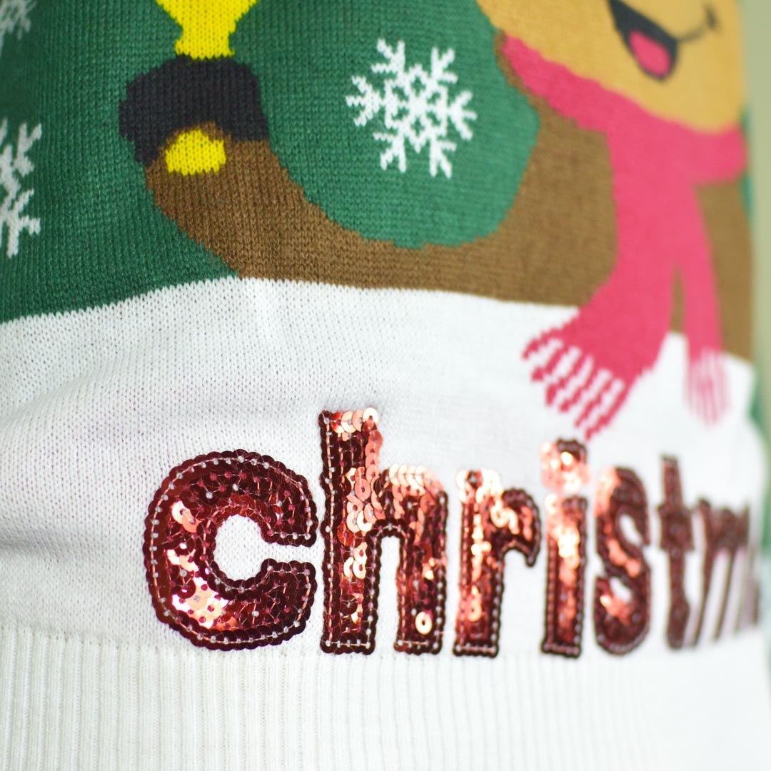 Maglione Natalizio Holly Jolly con Paillettes Verde 