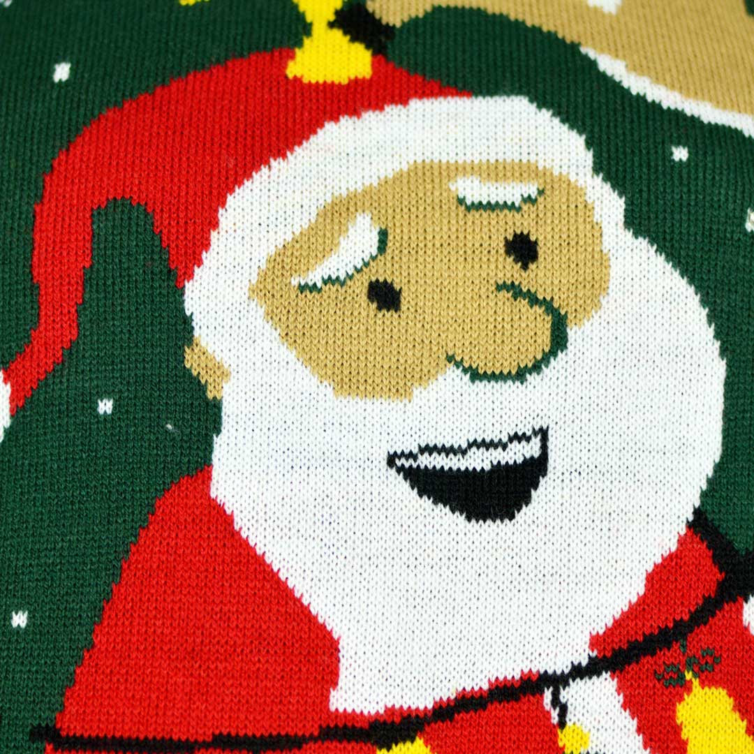Maglione Natalizio a con Luci LED Babbo Natale in Confusione per la Famigli
