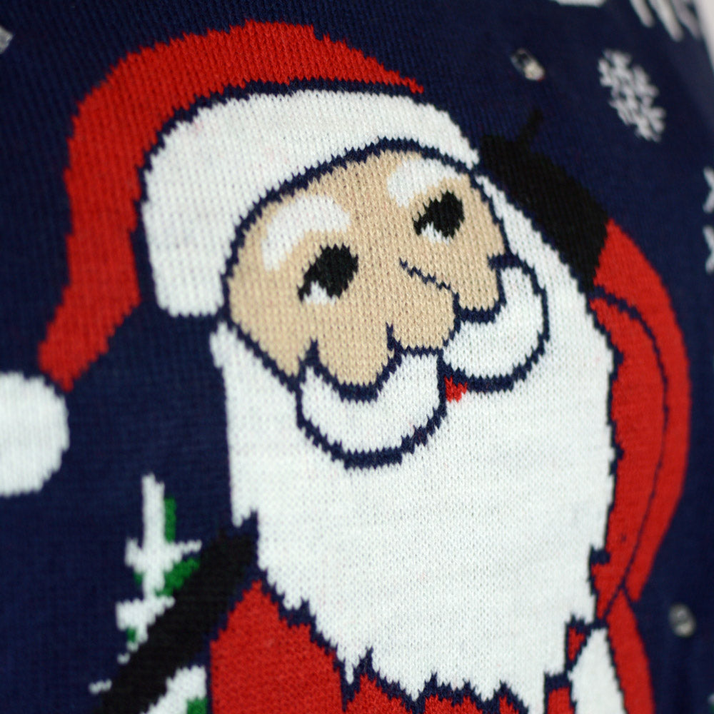 Maglione Natalizio con Luci LED Babbo Natale che Gioca a Golf
