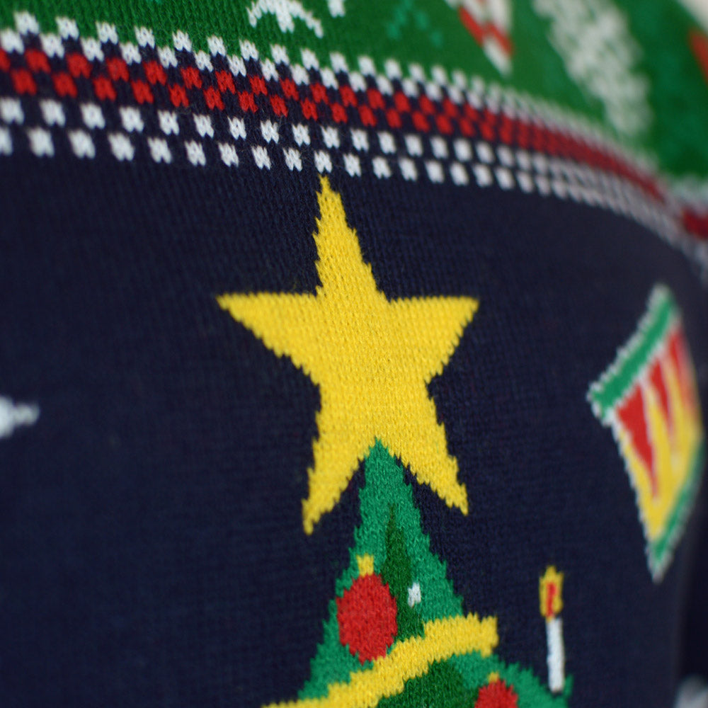 Maglione Natalizio con Luci LED Blu con Albero di Natale per la Famiglia
