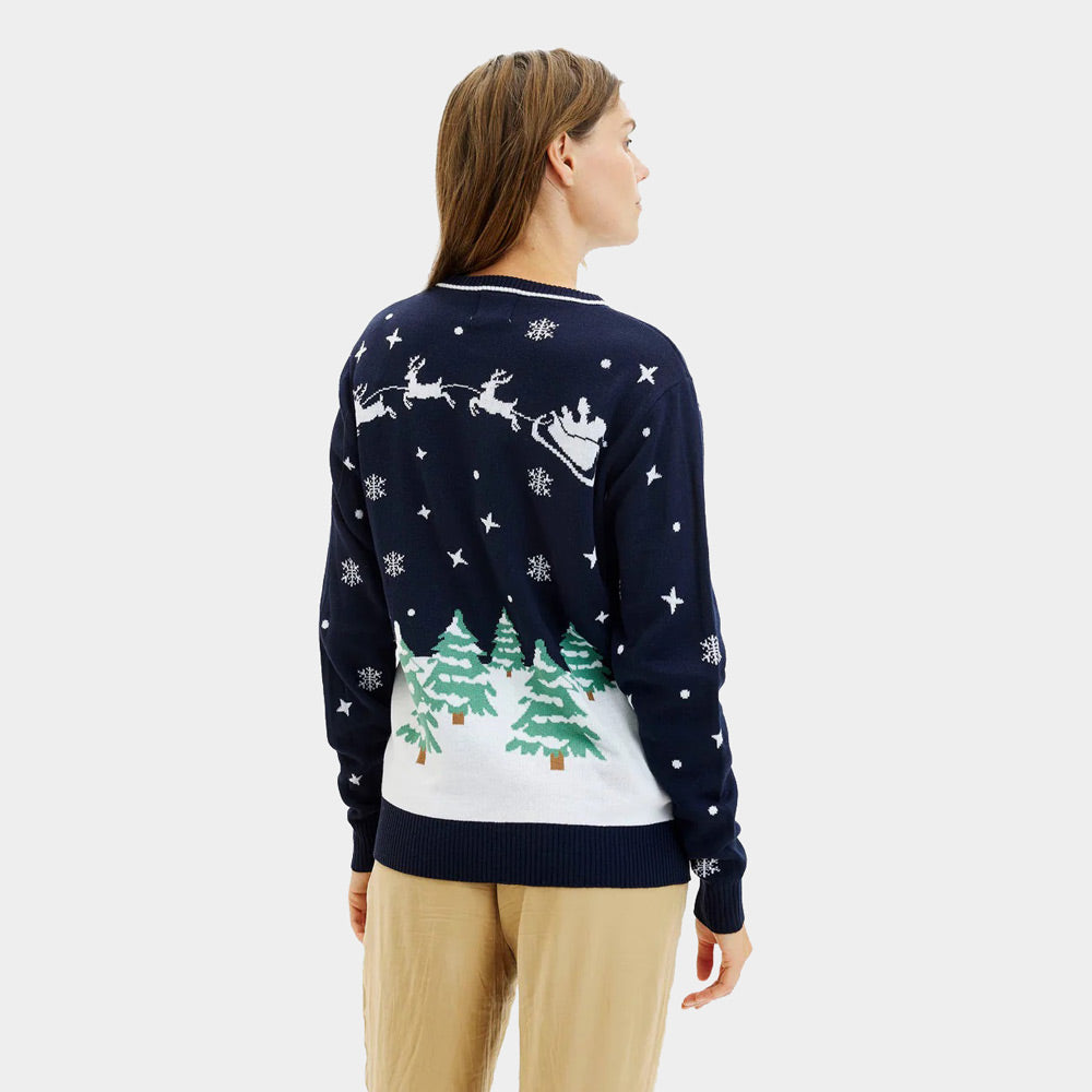 Maglione Natalizio con Luci LED Blu Merry Christmas da Donna

