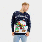 Maglione Natalizio Uomo Luci LED Blu Merry Christmas