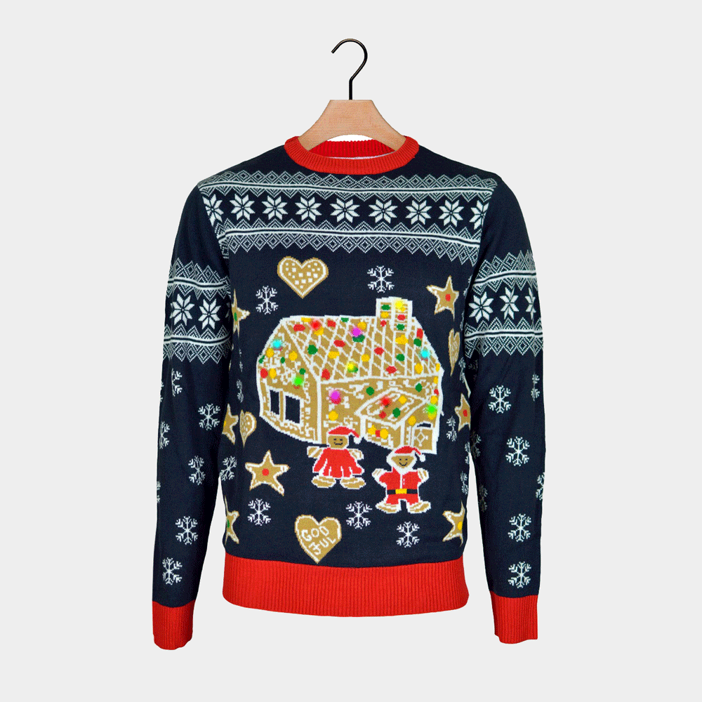 Maglione Natalizio con Luci LED Casa di Pan di Zenzero per Bambini