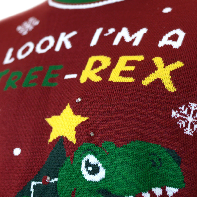Maglione Natalizio con Luci LED Christmas Tree-Rex per la Famiglia 