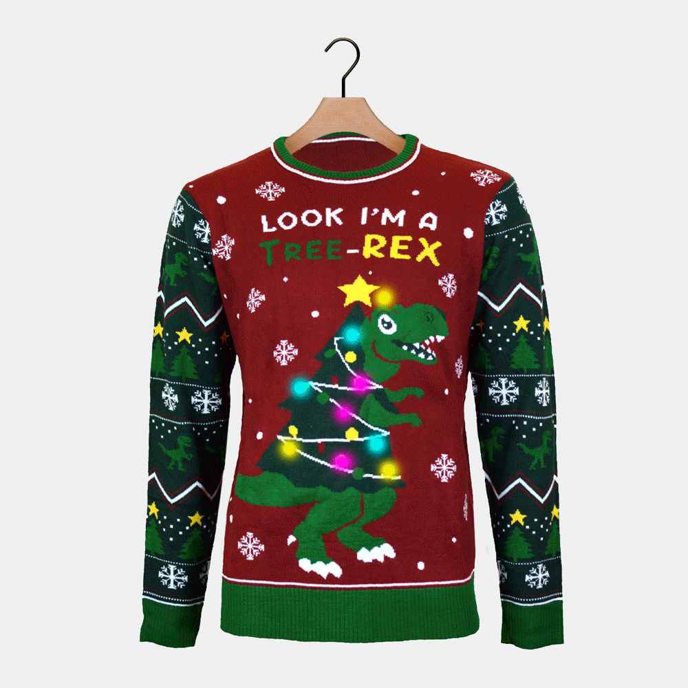 Maglione Natalizio con Luci LED Christmas Tree-Rex