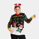 Maglione Natalizio con Luci LED da Donna  Babbo Natale Rocker
