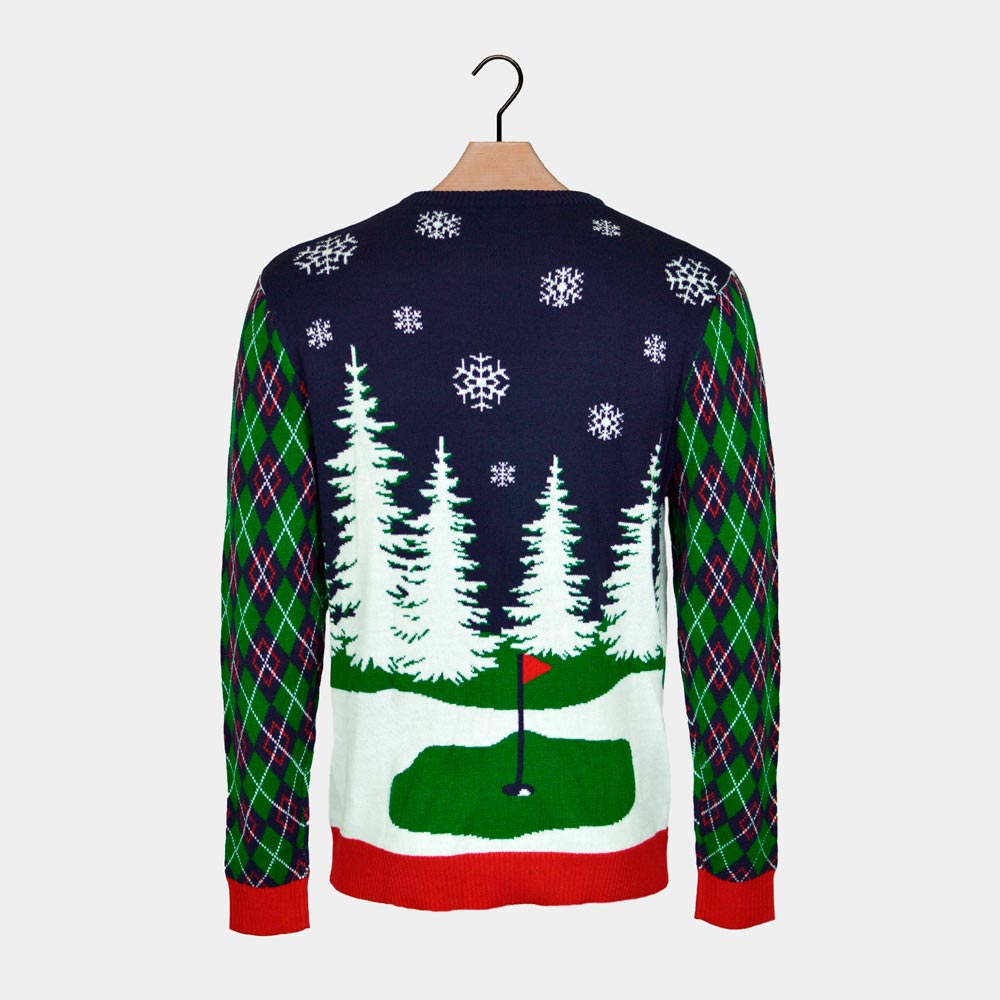 Maglione Natalizio Luci LED Babbo Natale Gioca a Golf
