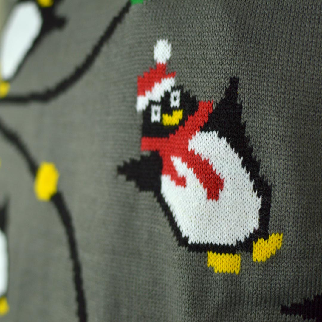 Maglione Natalizio Uomo Luci LED Grigio Pinguini