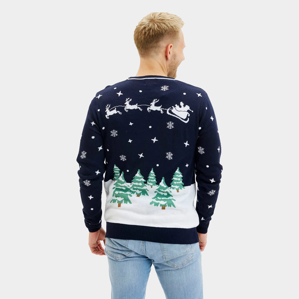 Maglione Natalizio con Luci LED da Uomo Blu Merry Christmas
