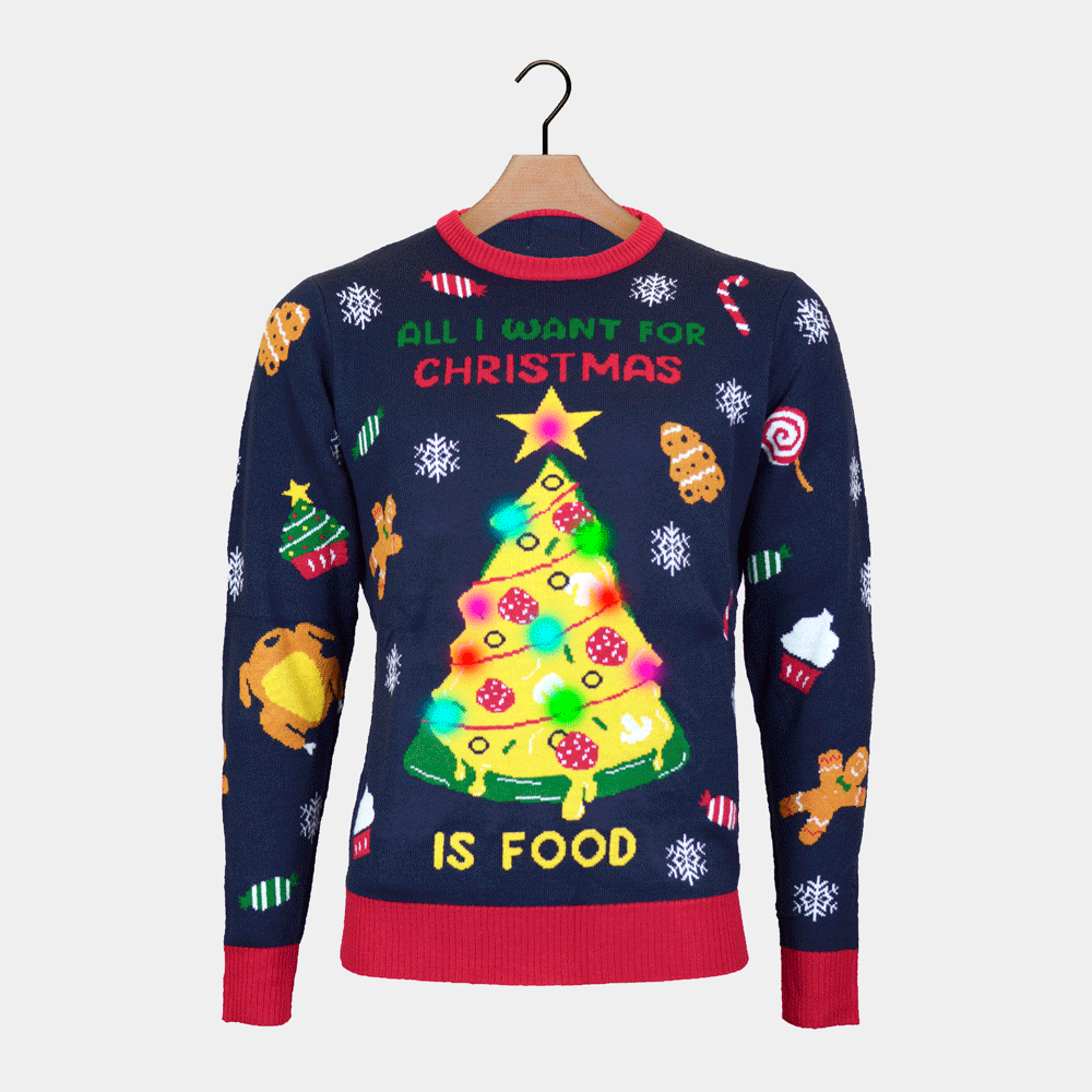 Maglione Natalizio  con Luci LED da Uomo Cibo Natalizio
