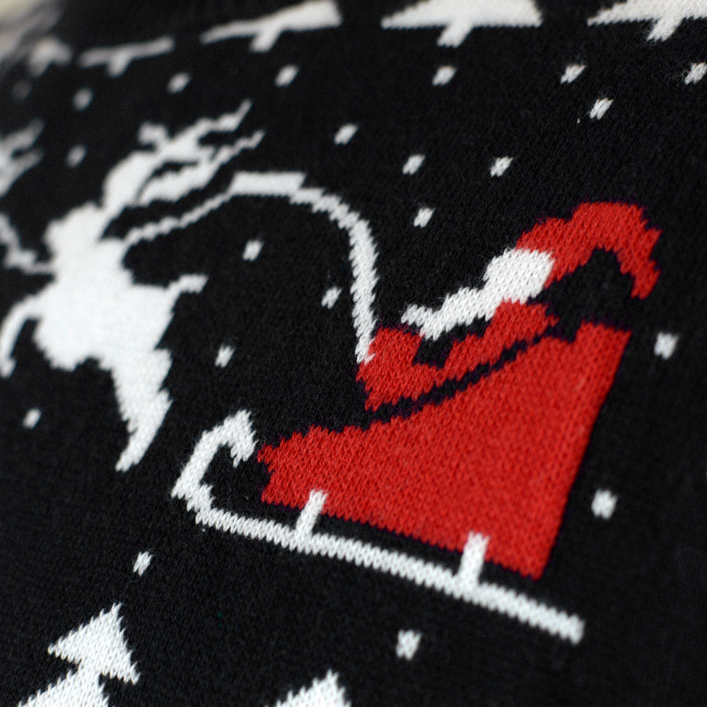 Maglione Natalizio Nero Alberi, Pupazzi di Neve e Babbo Natale
