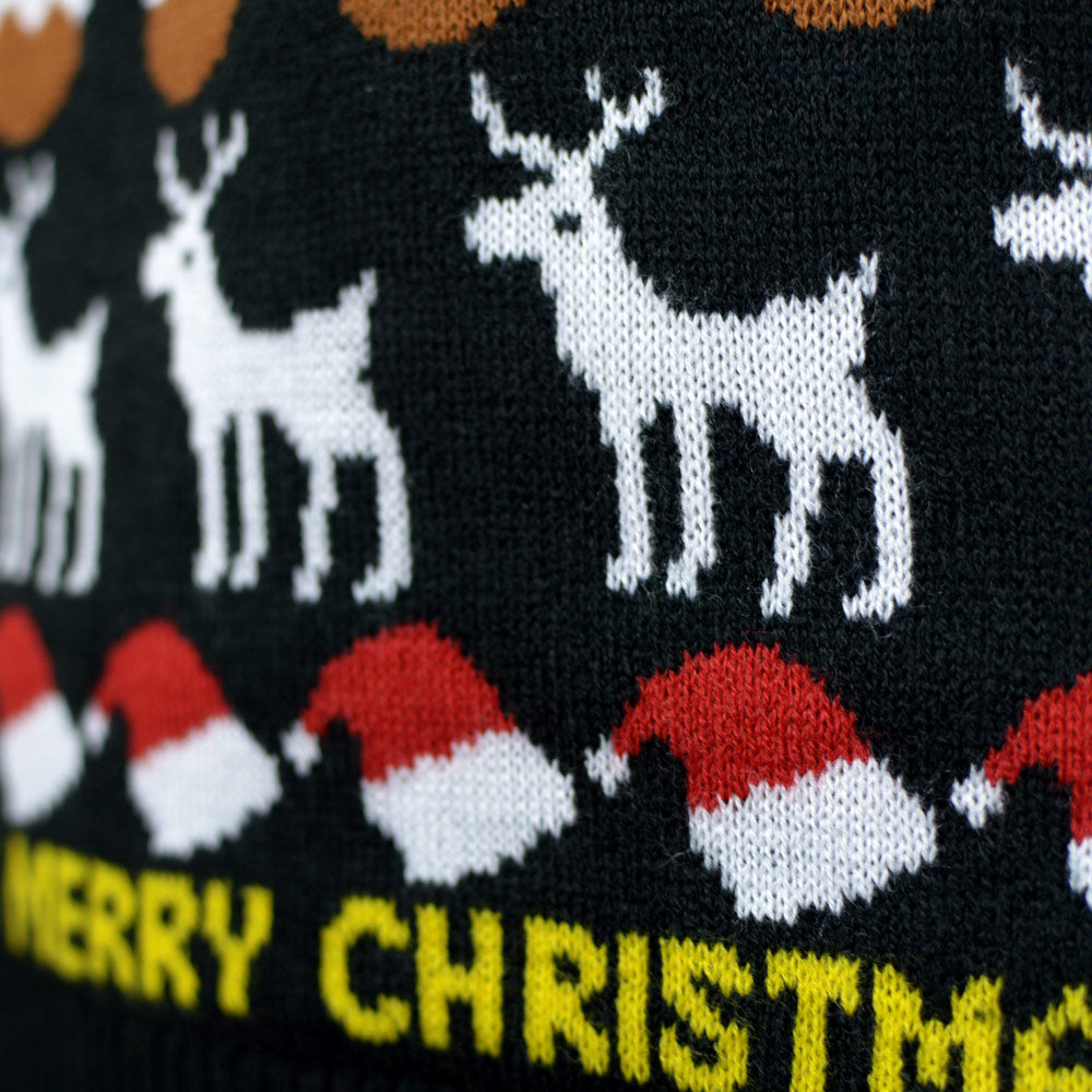 Maglione Natalizio Nero con Alberi,  Regali Renne 