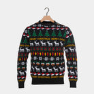 Maglione Natalizio Nero con Alberi, Renne e Regali
