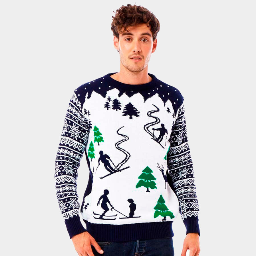 Maglione Natalizio Pista da Sci con Sciatori Uomo
