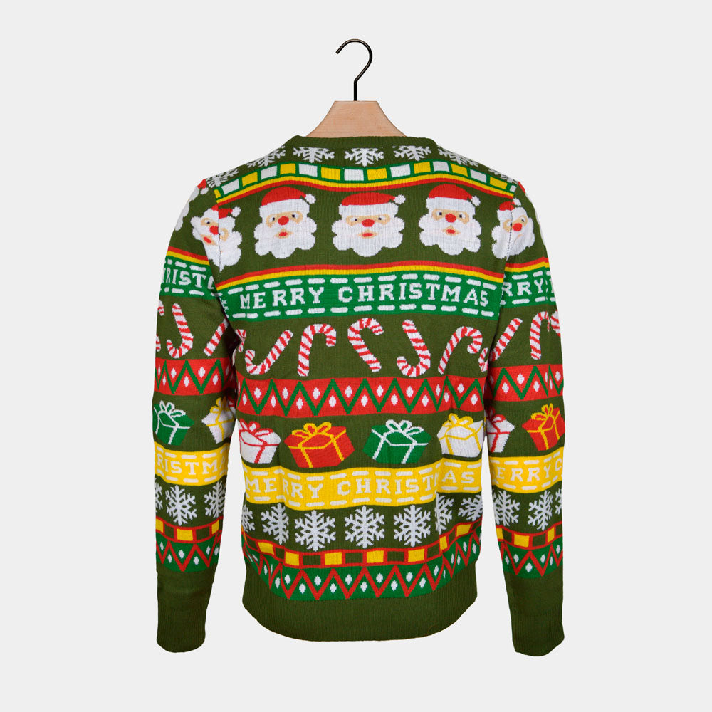 Maglione Natalizio Regali Verde con Babbo Natale 
