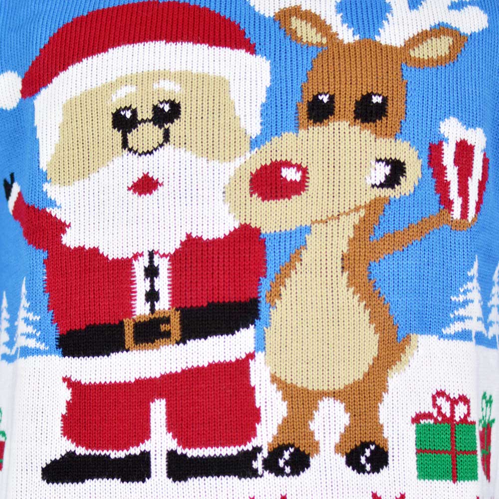 Maglione Natalizio con Renna e Babbo Natale Azzurro 